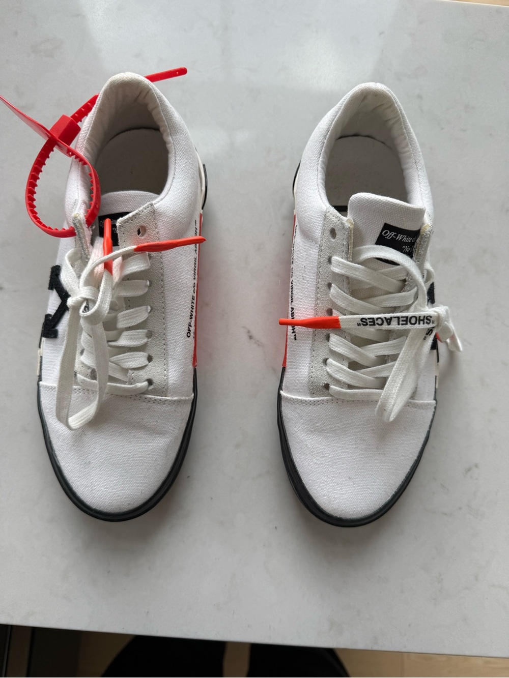 Off-White White Canvas Low-Top Sneakers with Orange Zip Tie